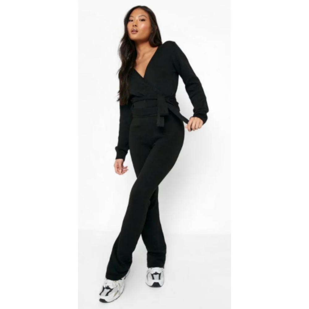 Petite recycled wrap sweater knitted two-piece